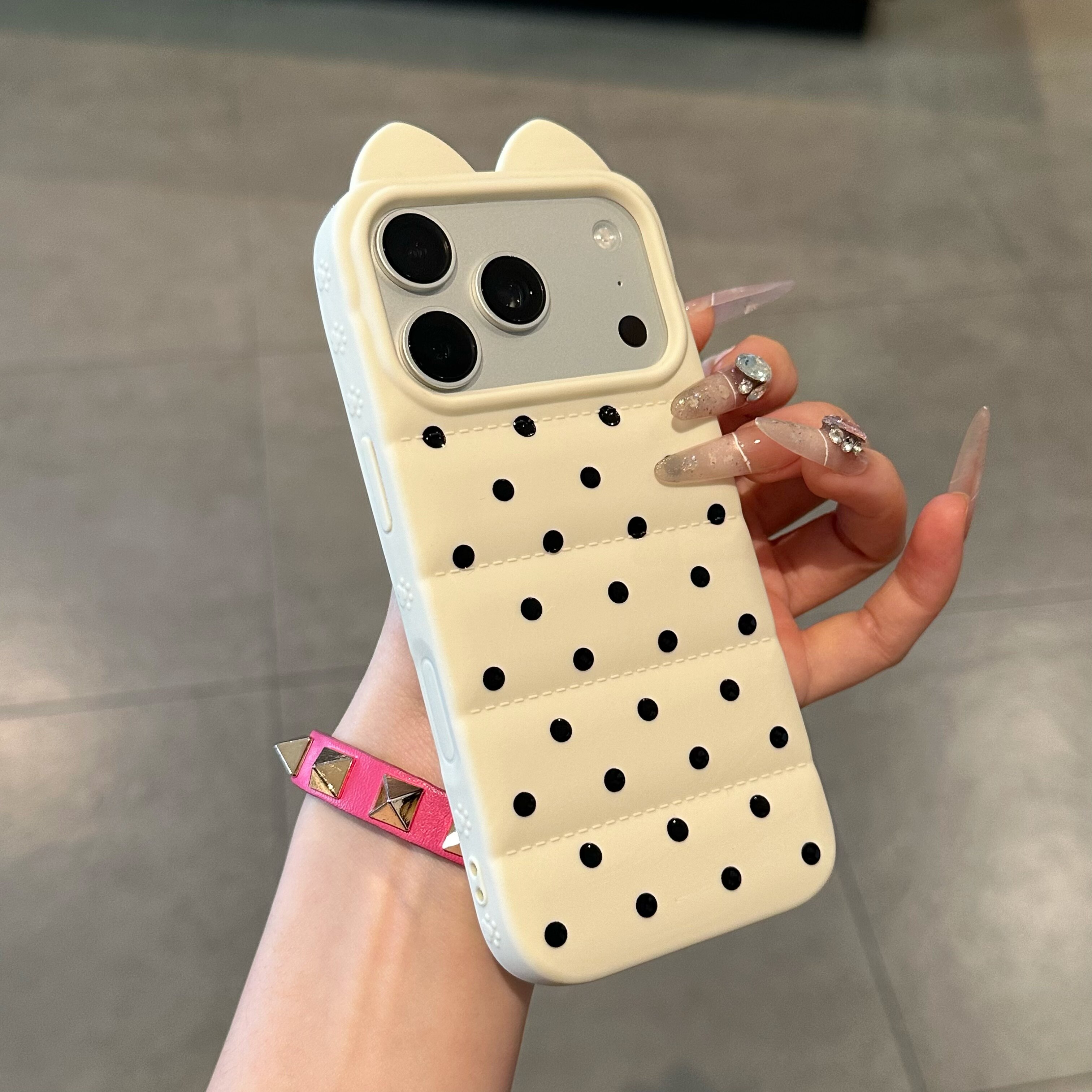 ins波点羽绒服适用苹果16/17promax立体耳朵手机壳iphone15pro新款网红超火13/14软壳17air男女防摔15plus潮