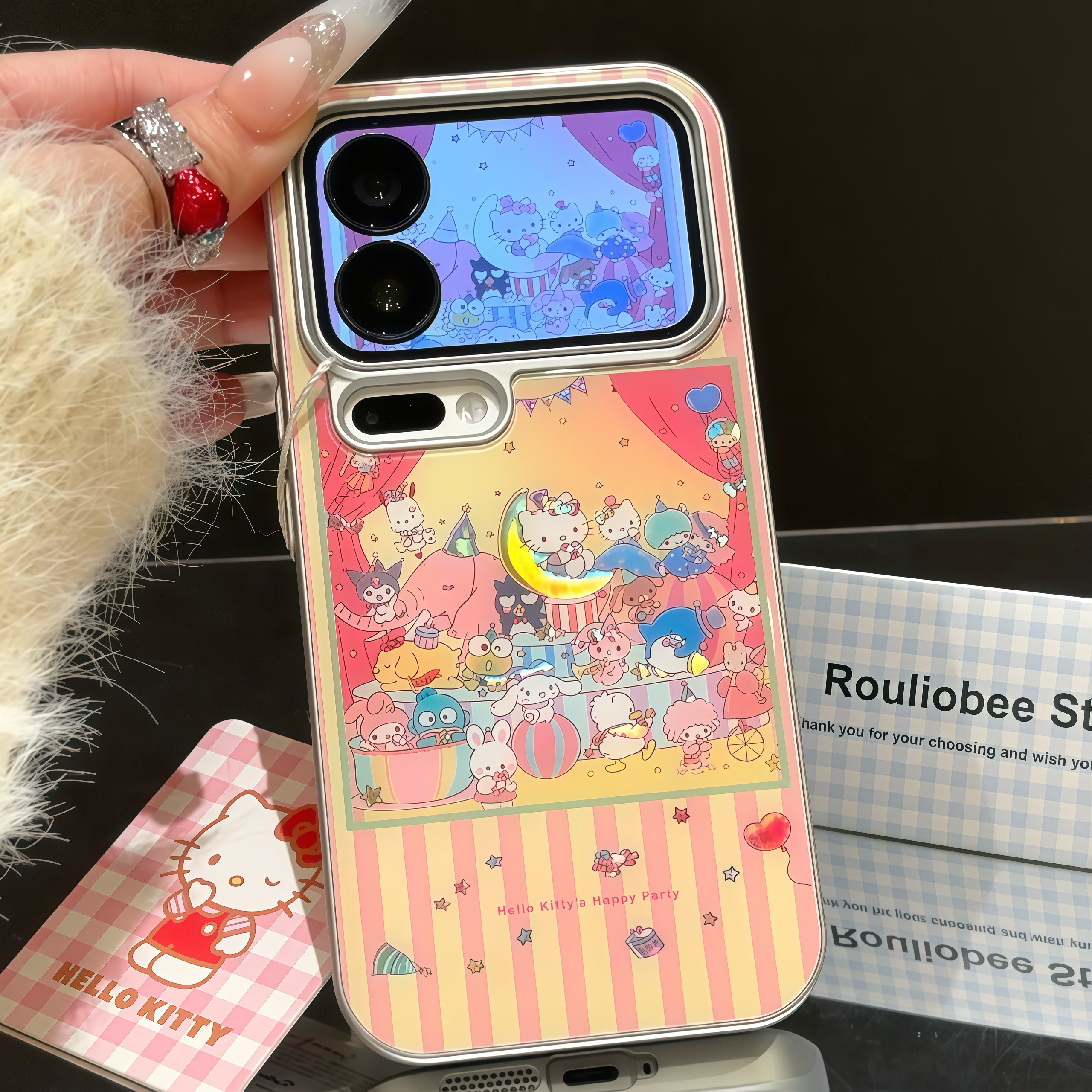粉格KT生日派对适用iPhone17promax手机壳16防摔华为Pura80新款碳纤维肤感银vivox300泡芙羽纱小米17pro防摔