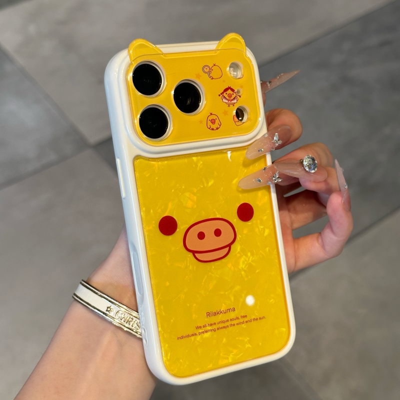 卡通可爱贝壳纹小动物表情适用苹果17Pro手机壳立体耳朵iphone16promax防摔保护套13/14新款16pro全包手机套