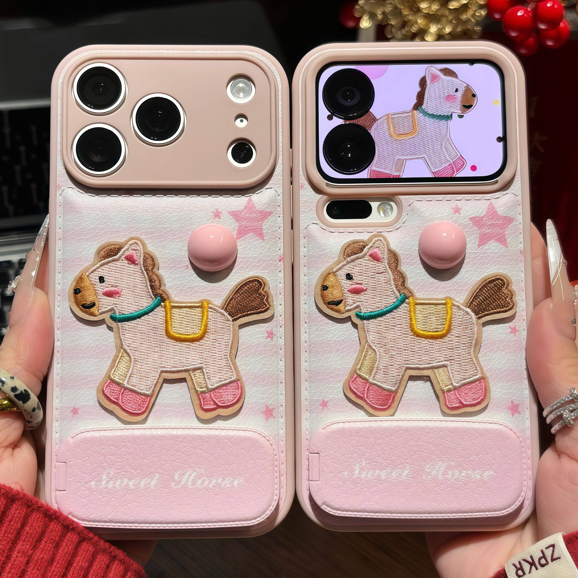 粉格纹小马适用苹果17promax手机壳16华为mate70新款镜面支架pura70糖果气垫壳OPPOReno13/vivos20小米15刺绣,3C数码配件,手机保护套/壳,淘宝优惠券,粉丝福利购,淘宝优惠卷