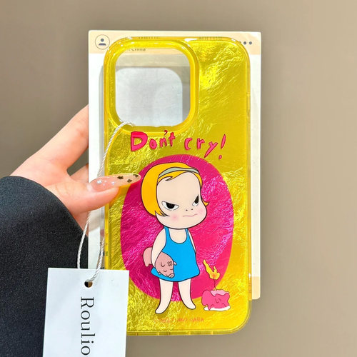 生气奈良美智适用苹果15手机壳iPhone16Pro卡通vivox100冰裂纹红米note13防摔小米14华为pura70荣耀200女OPPO