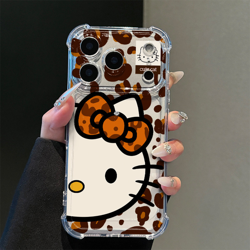 可爱豹纹猫咪适用iPhone17promax苹果16pro手机壳华为Mate80新款透明气囊壳vivox300荣耀500防摔小米17Pro软