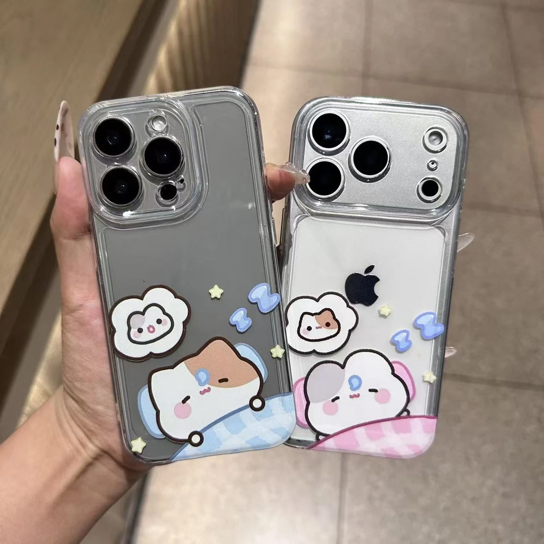 蓝被子睡觉小猫适用苹果17promax手机壳iPhone16pro太空壳华为Mate70Pro荣耀300vivox200小米15硅胶OPPO防摔