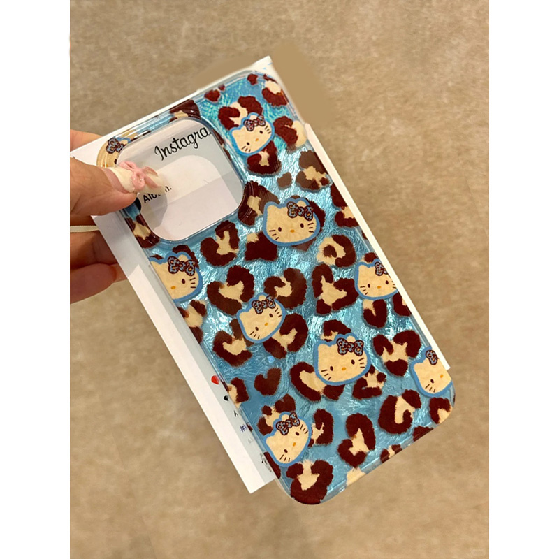 蓝色豹纹Kitty适用苹果16/15手机壳16Pro卡通vivox100冰裂纹红米note13防摔小米14华为pura70荣耀200女OPPO套