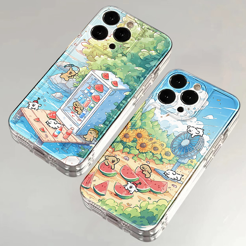 冰箱西瓜小狗适用苹果15手机壳16Pro卡通vivox100透明红米note13防摔小米14一加套华为pura70荣耀200硅胶OPPO