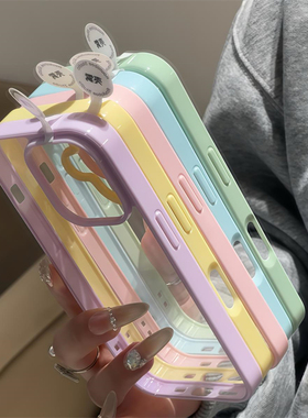 多巴胺撞色边框适用苹果16promax手机壳新款高级感14清新透明13简约韩系iphone15pro小众女16防摔保护套ins风