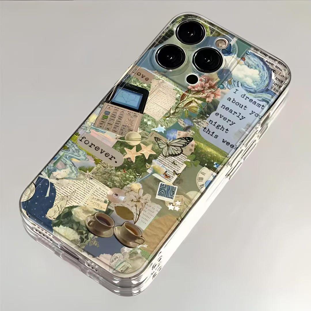 绿色复古适用苹果13手机壳16Promax卡通vivox200透明红米note14防摔小米15一加套华为pura70荣耀x60硅胶OPPO