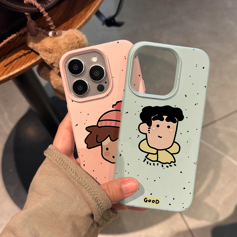 涂鸦广志美伢适用苹果16/15promax手机壳iphone14pro可爱卡通13/14软壳12女新款11荔枝纹肤感防摔plus多色软