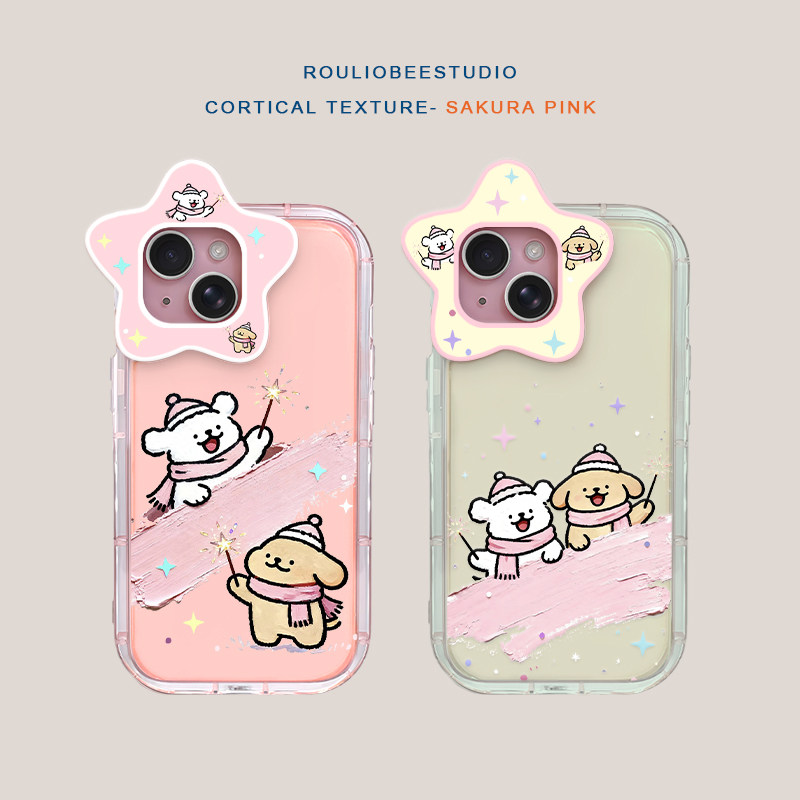 同框线条小白狗适用苹果17promax手机壳iPhone16新款星星镜头华为Mate70防摔vivox200全包荣耀400透明小米15