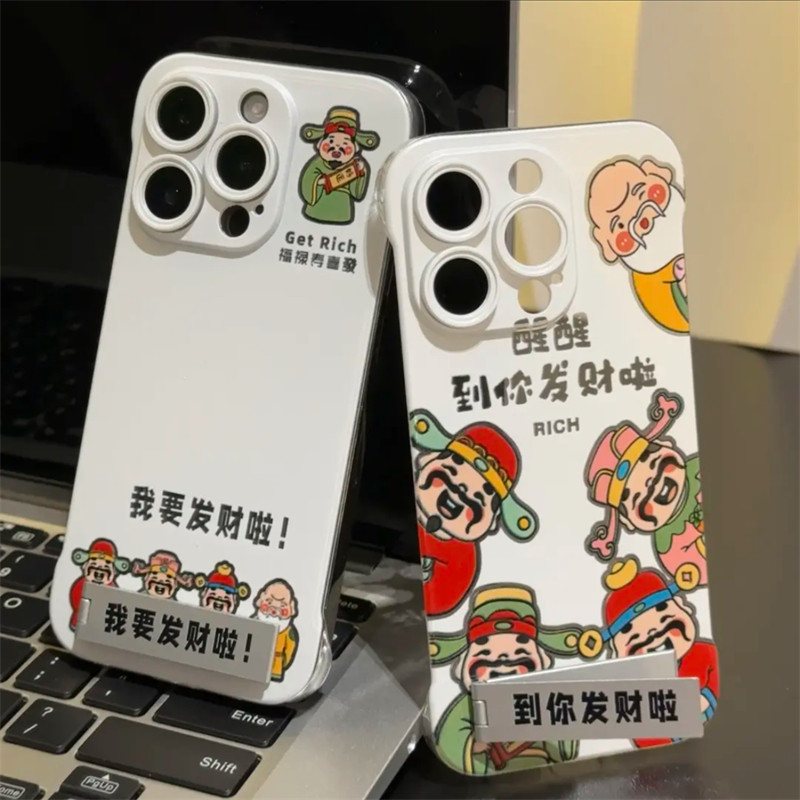 财神爷到你發财啦！适用苹果15promax手机壳iphone14/16/13无边框支架华为Pura70防摔小米散热荣耀vivo女OPPO