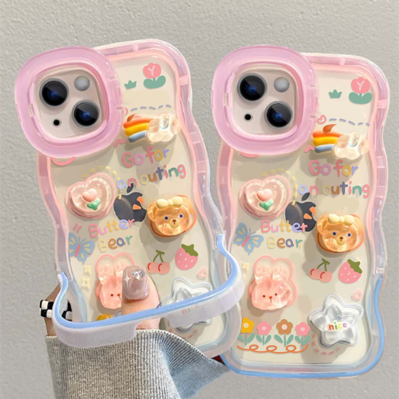 适用于苹果15promax手机壳新女款iPhone14/13青蛙花花公仔双支架16promax软硅胶xs/xr防摔透明保护套波浪边PM