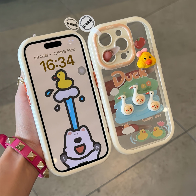 卡通立体鸡头小鸭子手机壳适用iPhone16/15promax情侣小米15/14新款华为pura70软壳mate70高级感vivos20小众