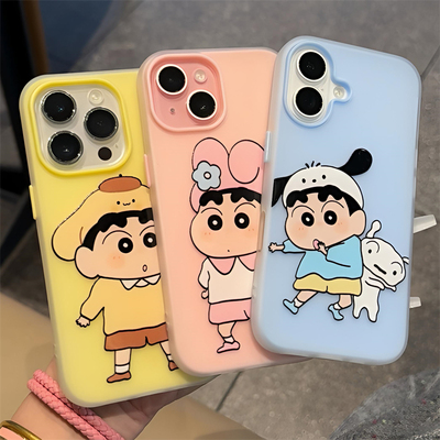 趣味ins多巴胺适用苹果16promax手机壳iPhone15新款动漫小新13pro全包12高级感16卡通创意xr情侣14plus软壳xr