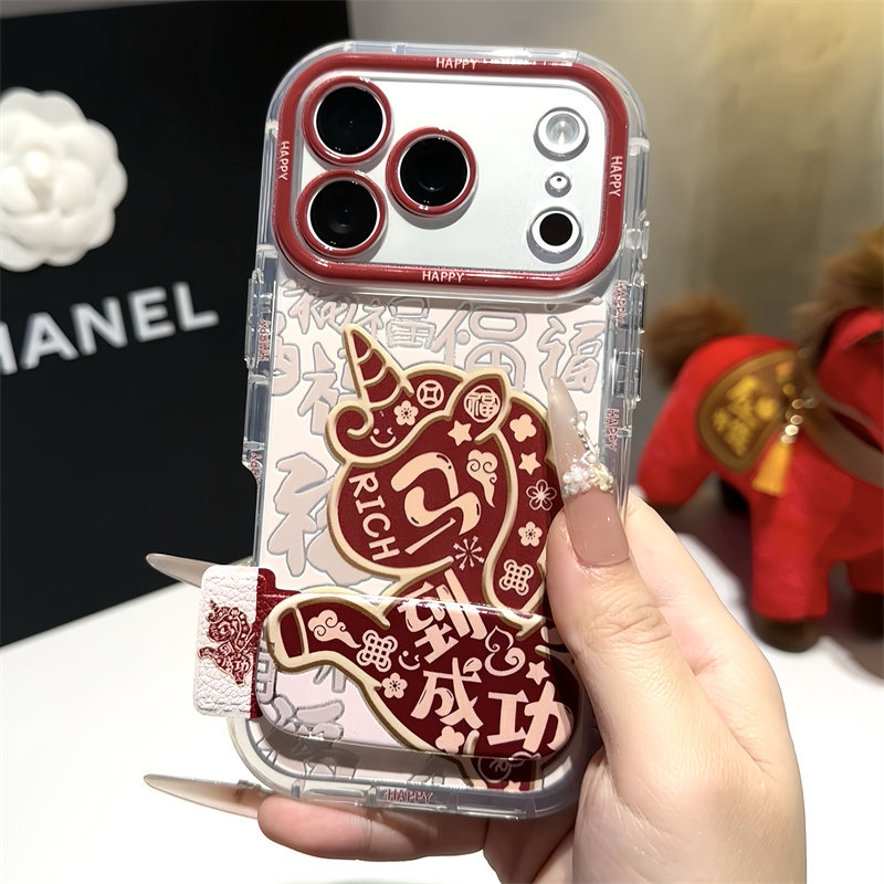 新年马到成功适用iPhone17promax手机壳16pro防摔华为Pura80新款镜面支架荣耀300泡芙羽纱vivox300小米17pro