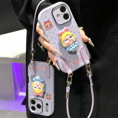 小波点哭娃适用苹果17promax挂绳手机壳16pro华为mate70新款立体支架OPPOReno14防摔金属小胖妹vivos30小米15
