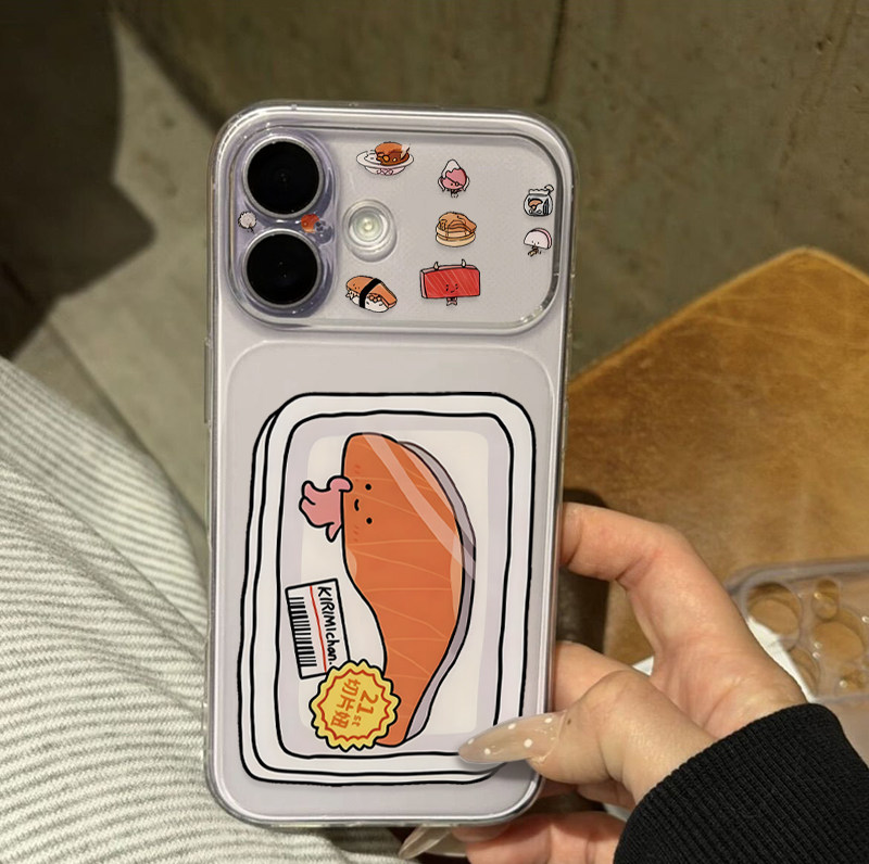 三文鱼切片适用苹果16Pro手机壳iPhone17promax新款透明秒变大视窗华为Mate80防摔vivoS50软小米17Pro手机套