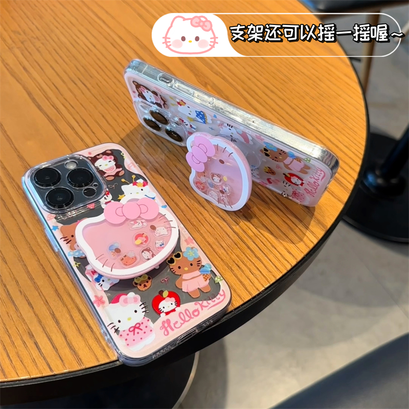 摇摇乐流动Kitty支架适用iPhone15promax苹果16手机壳新款小米14情侣华为mate60软Pura70荣耀200女vivo套OPPO