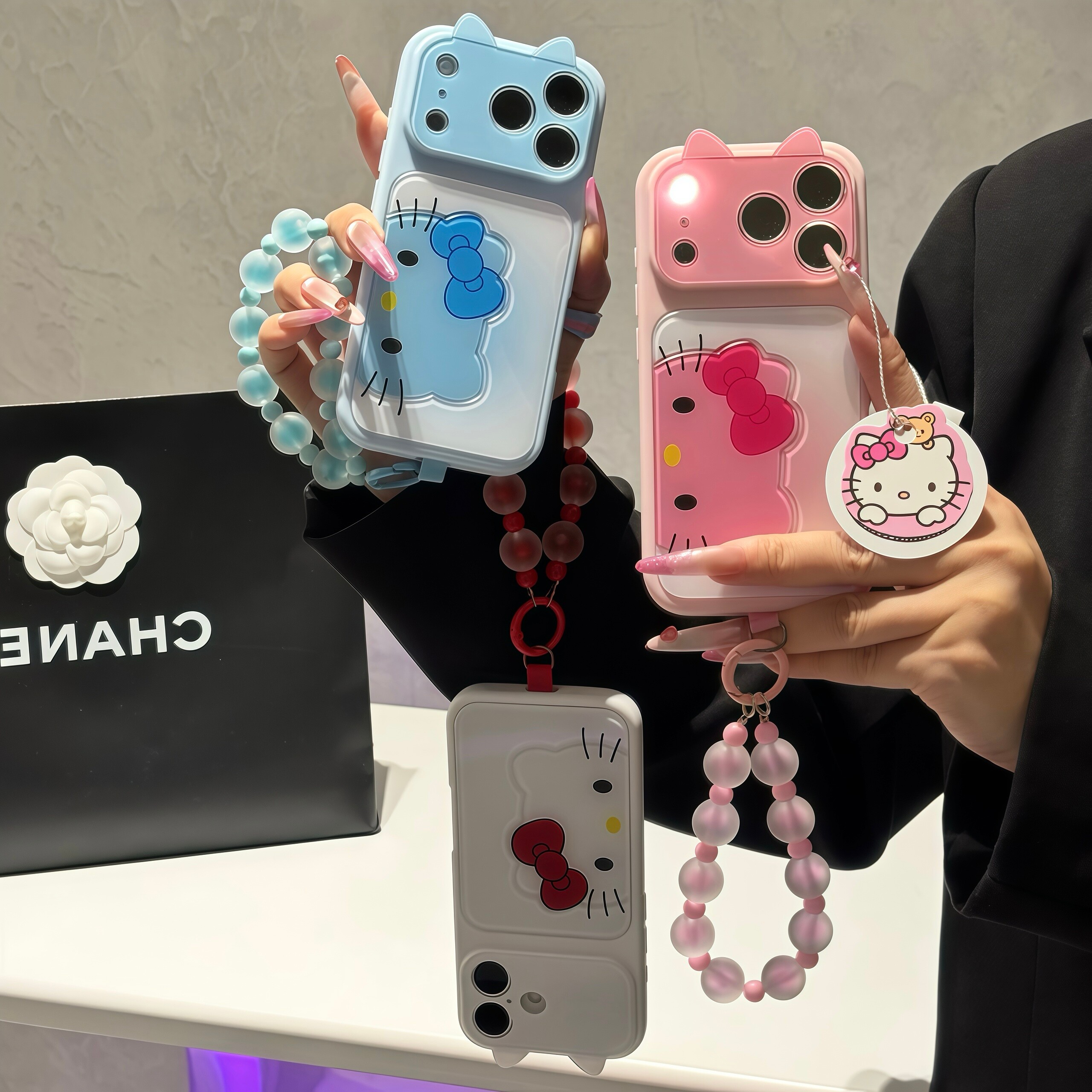 立体耳朵猫咪表情适用iPhoneDuo苹果18promax圆珠手链手机壳17Pro新款康宁壳华为Pura90情侣小米17pro手机套