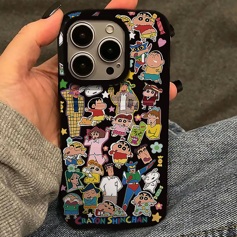 蜡笔小新家族适用苹果16promax手机壳iphone13/14新款果冻黑15pro华为mate70荣耀vivox200小米OPPO全包超火软