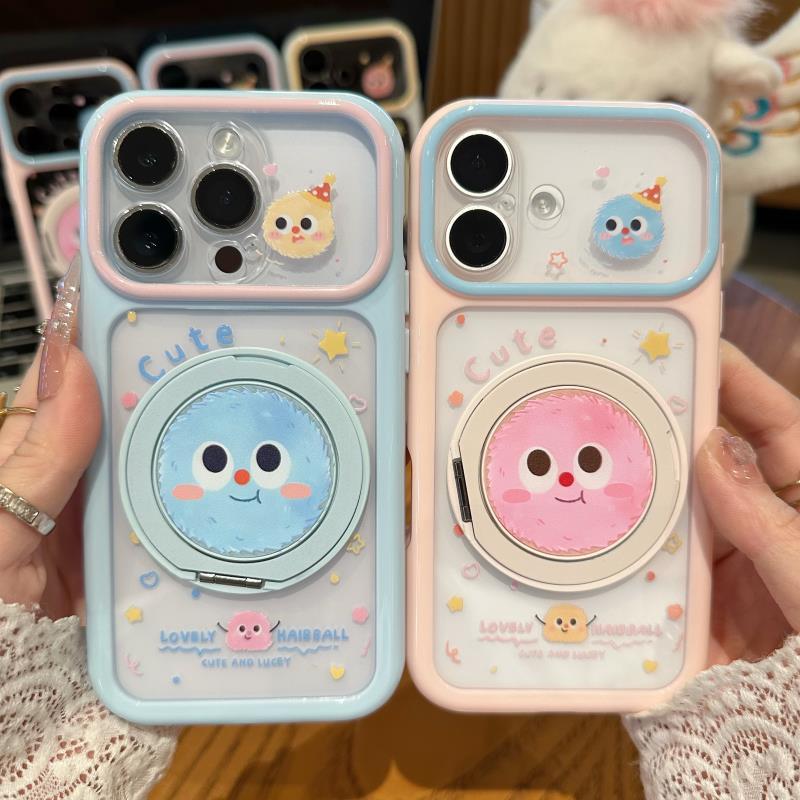 可爱煤球表情适用苹果17promax旋转支架手机壳iphone16新款星空壳vivoS50情侣华为mate80防摔小米17pro手机套