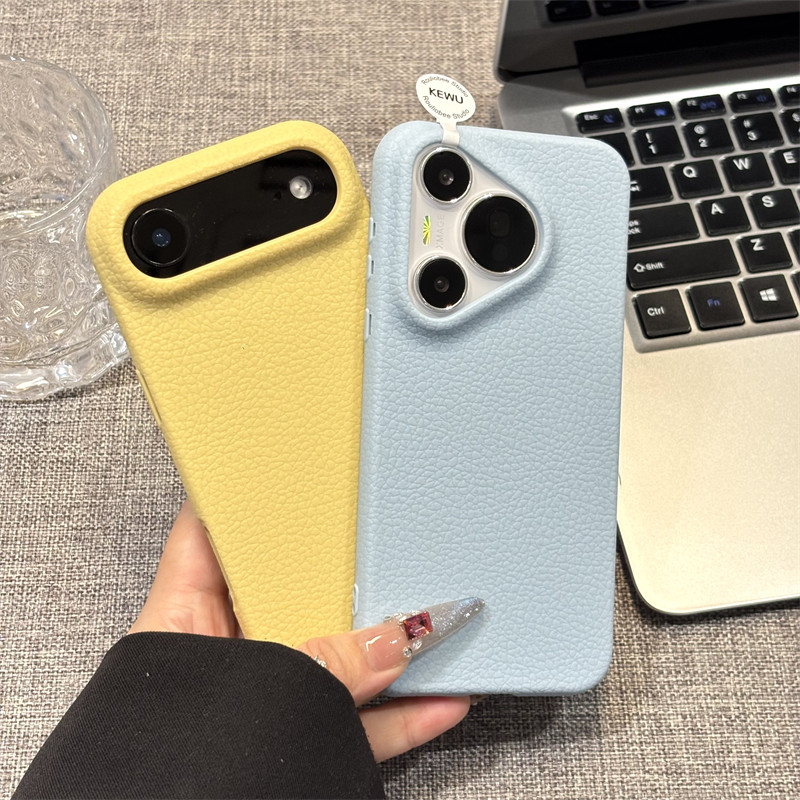 秋冬高颜值皮纹TPU手机壳适用iPhone17promax简约小米14/15多巴胺色系华为Mate70pro大孔防摔Pura80保护套软