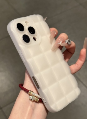 莫兰迪立体格子适用苹果17Promax纯色立体格子手机壳iPhone17Air精孔16pro手感15创意新款14秋冬13男女潮透明