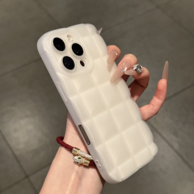 莫兰迪立体格子适用苹果17Promax纯色立体格子手机壳iPhone17Air精孔16pro手感15创意新款14秋冬13男女潮透明