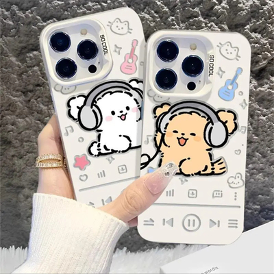 ins情侣线条小狗适用苹果16promax手机壳iphone1513红米荣耀400彩银IMD华为Mate70P80Nova13Reno14小米15IQoo