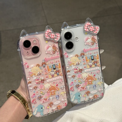 甜品兔乐园适用苹果16promax手机壳iPhone15/14新款16pro保护套7/7plus小蛮腰猫耳朵男女款全包防摔15promax