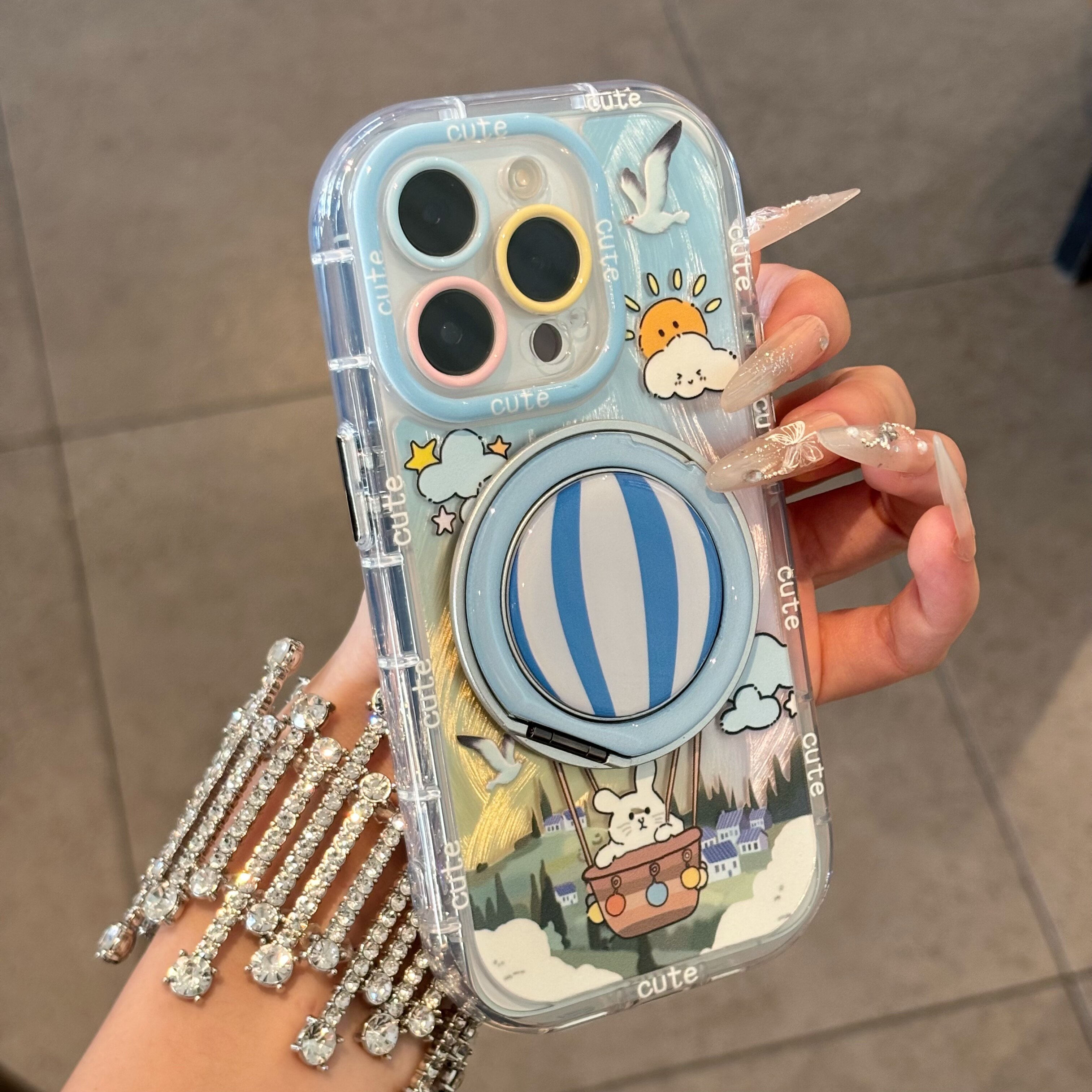热气球兔子适用iPhone18promax旋转支架手机壳17pro情侣款华为Mate70新款泡芙羽纱x300防摔软小米17pro手机套