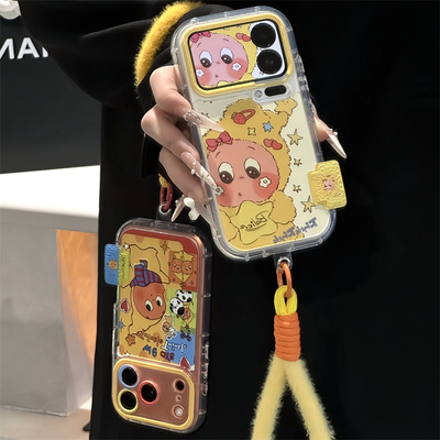 插画星星人适用iPhone17promax毛绒挂绳手机壳16防摔华为Pura80新款泡芙羽纱荣耀300防摔vivox300小米17pro软