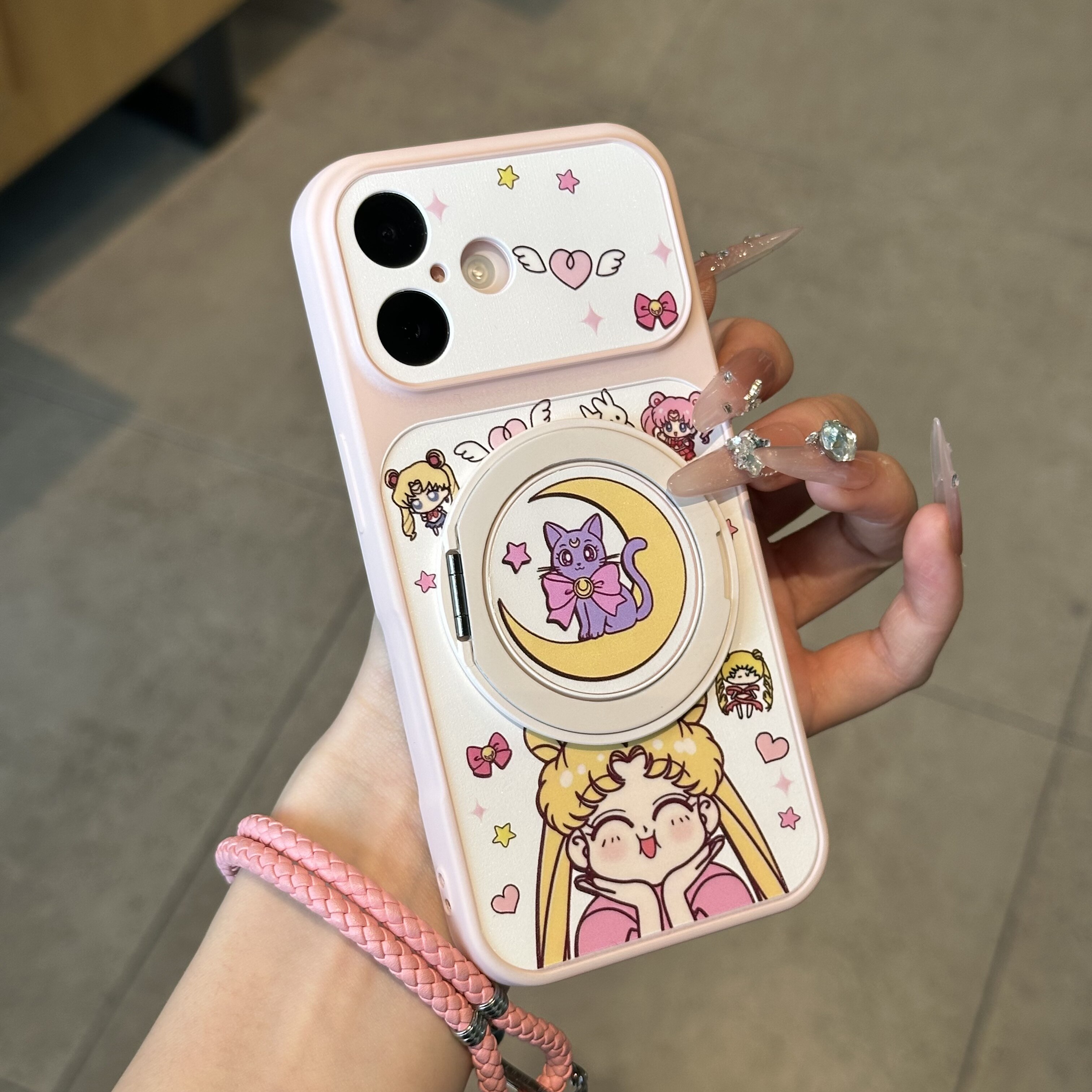 粉底美少女适用苹果17promax360旋转支架手机壳新款康宁壳iPhone16全包小米17pro纯色Reno15情侣vivoX300防摔