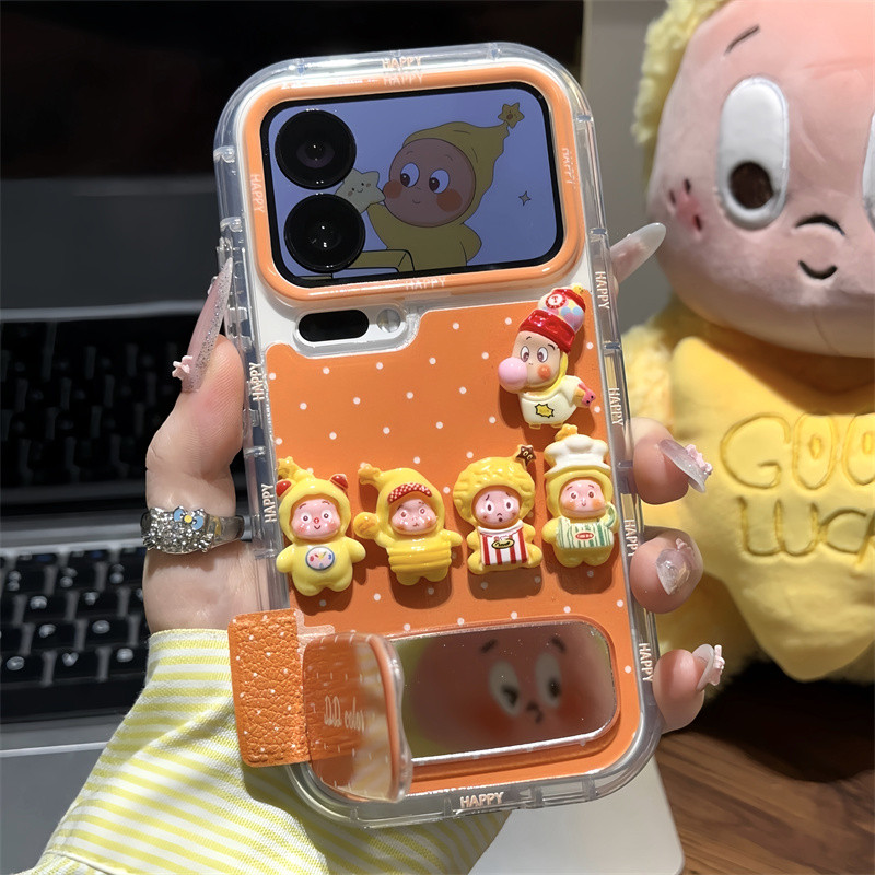 可爱波点星星人适用iPhone17promax手机壳16pro华为Pura80新款镜面支架荣耀300泡芙羽纱vivox300小米17pro软