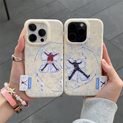 雪地情侣女孩适用iPhone17promax苹果16手机壳华为Pura70新款立体贴件vivox200高颜值皮纹小米17Promax防摔软