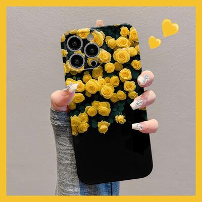 黄色玫瑰花朵适用苹果15promax手机壳16pro华为mate60新款pura70菲林壳OPPOReno12/vivos19x100超火小米14套