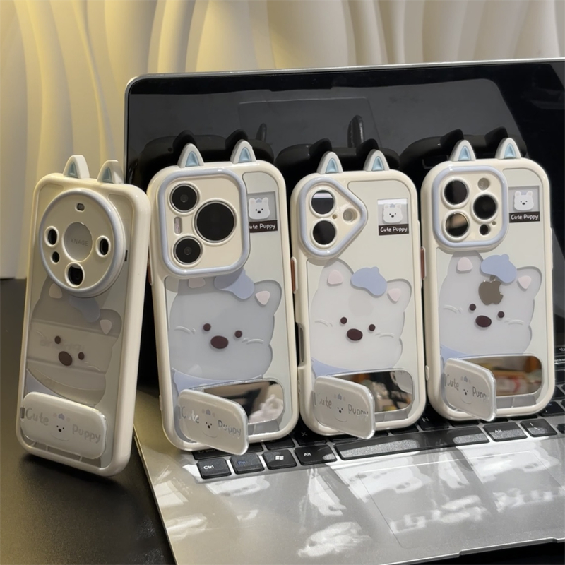 可爱卡通西高地立体耳朵适用苹果16promax手机壳iphone15套14镜面支架13新款防摔小米华为mate70荣耀vivoppo