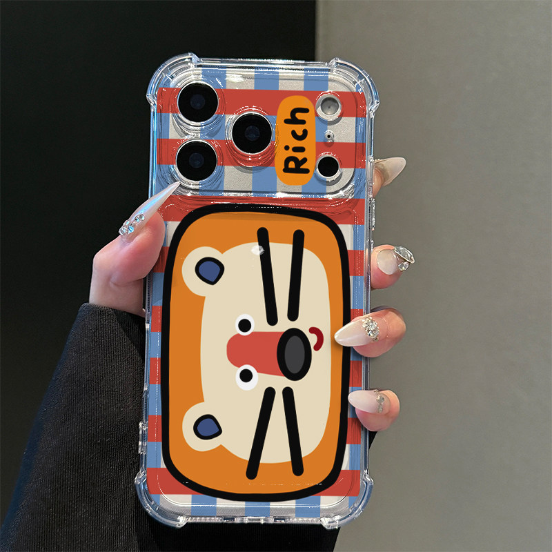 格纹狮子头适用iPhone17promax苹果16pro手机壳华为Mate70/60新款透明气囊壳vivox300荣耀400防摔小米17Pro软