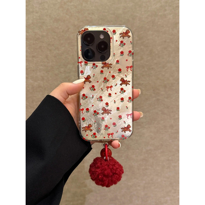 红色碎花小马适用苹果17promax手机壳16pro华为mate60新款IMD漩涡壳pura70/OPPOReno12vivox200小米17pro软软