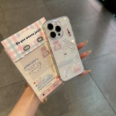 DIY滴胶贴纸闹钟粉熊腊肠狗适用苹果16promax手机壳新款iphone16华为nova12荣耀vivo小米OPPO防摔保护壳plus