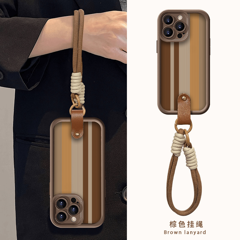 美拉德条纹适用苹果15promax手机壳华为mate60pro新款pura70腕带OPPOReno12挂绳vivos19x100女iQOOz9小米14软