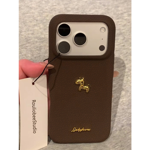 新款金标小马皮质手机壳iPhone17promax马年16pro新款皮纹TPU华为Mate70创意vivox300保护套小米17pro防摔软