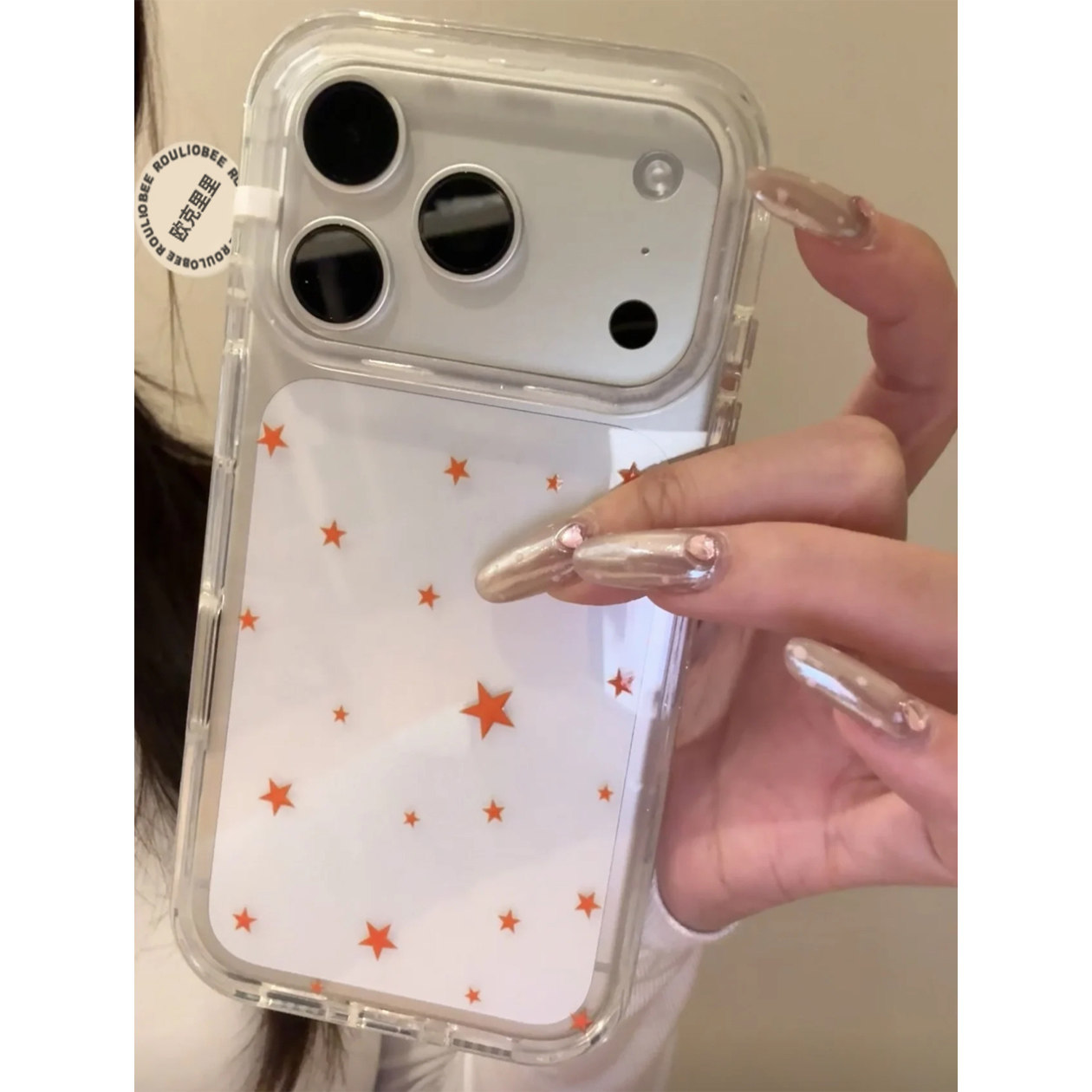 橙色小星星适用苹果17promax手机壳iPhone16pro太空壳华为Mate70荣耀300vivox200小米15硅胶OPPOReno13防摔软