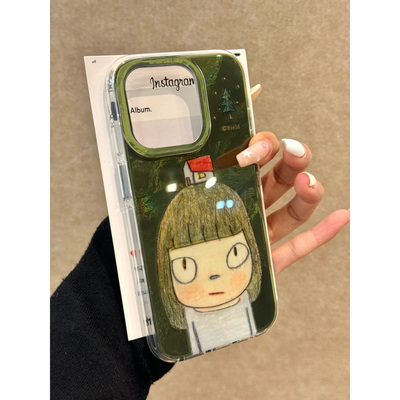 手绘奈良美智适用苹果15/16手机壳16Pro卡通vivox100冰裂纹红米note13防摔小米14华为pura70荣耀200女OPPO套