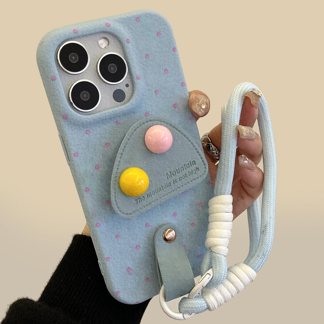 皮纹TPU蓝色波点适用苹果iphone16promax手机壳15promax趣味少女心华为pura70Pro女mate60/50蓝三角支架挂绳