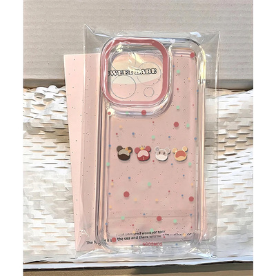 彩色波点星际熊适用苹果13手机壳16Pro卡通vivox200透明红米note14防摔小米15一加华为pura70荣耀x60硅胶OPPO