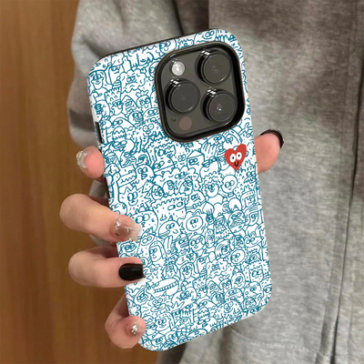 蓝色线条爱心适用iPhone16苹果16promax手机壳菲林壳二合一华为P70荣耀300防摔小米15OPPO13简约vivox200超火