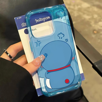 生气蓝胖子背影适用苹果16promax手机壳iphone14pro新款13趣味12可爱11保护软套15promax全包防摔冰透蓝卡通