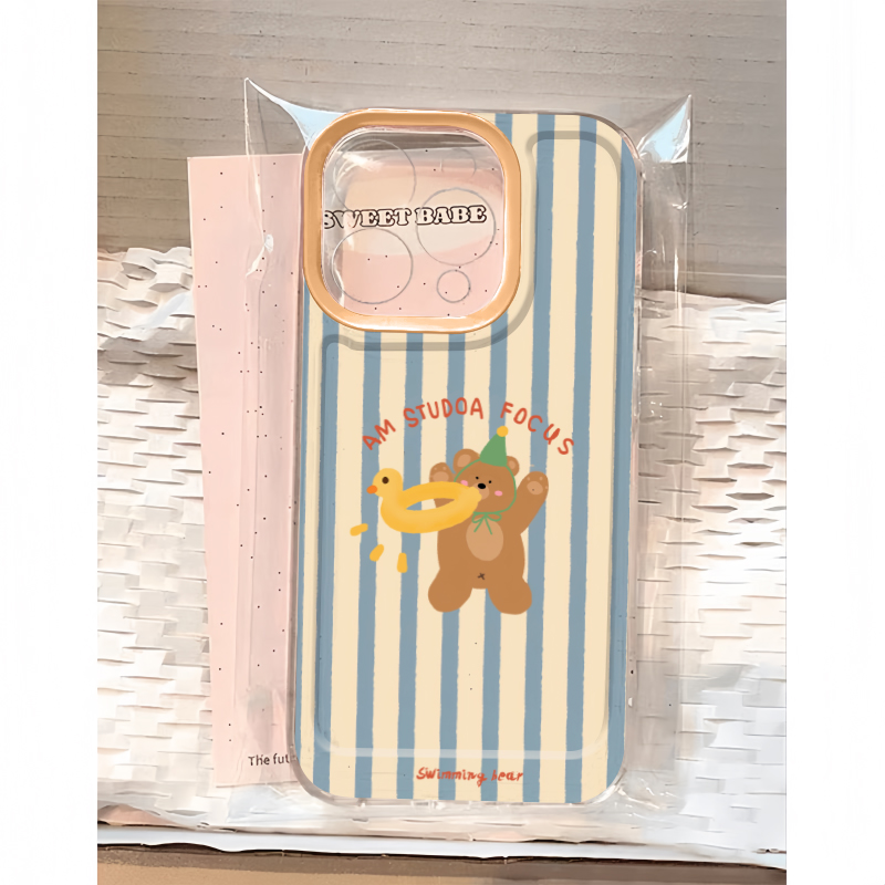 泳圈鸭子小熊适用苹果15手机壳12/11卡通vivox100透明红米note13防摔小米14一加套华为pura70荣耀200软壳OPPO