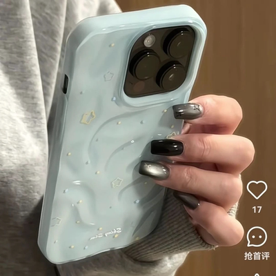 ins小众夏日少女褶皱星星蝴蝶结15适用16pro苹果16ProMax手机壳iPhone16全包14新款14Promax保护套13防摔套12