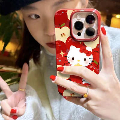 满屏Kitty苹果适用苹果16/17promax手机壳iphone16pro可爱卡通13/14软12新款11果冻酒红肤感防摔plus情侣x/xr